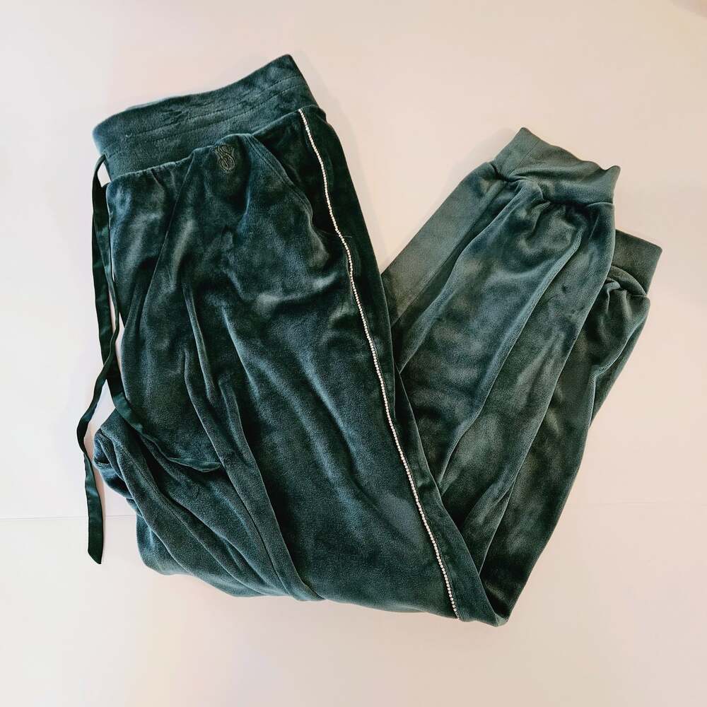 Victorias Secret On Point Velour Jogger Pants L Green Rhinestone Bling Y2K style
